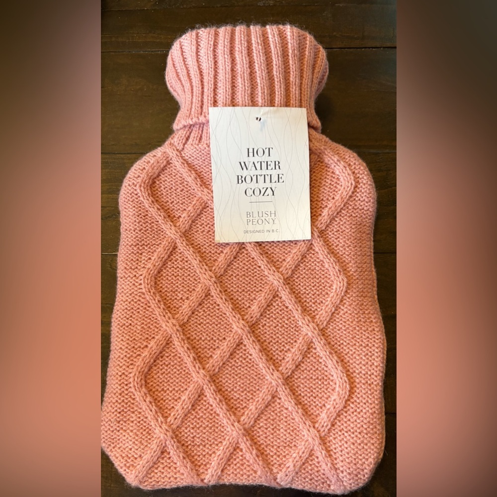 Blush Peony Pink Knit Hot Water Bottle Cozy